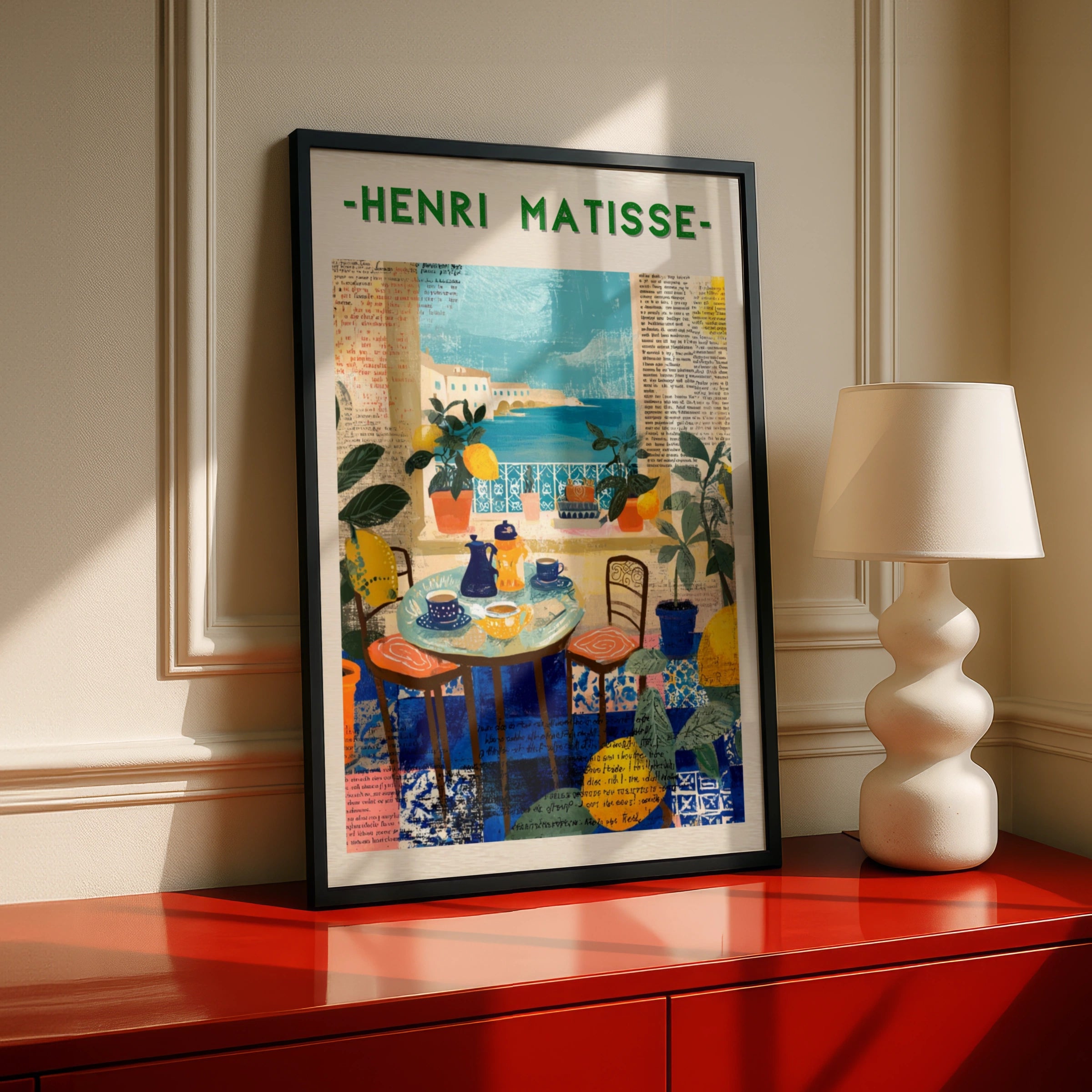 Matisse Style Coffee Shop Poster, Mediterranean Cafe Wall Art, Colourful Kitchen Print