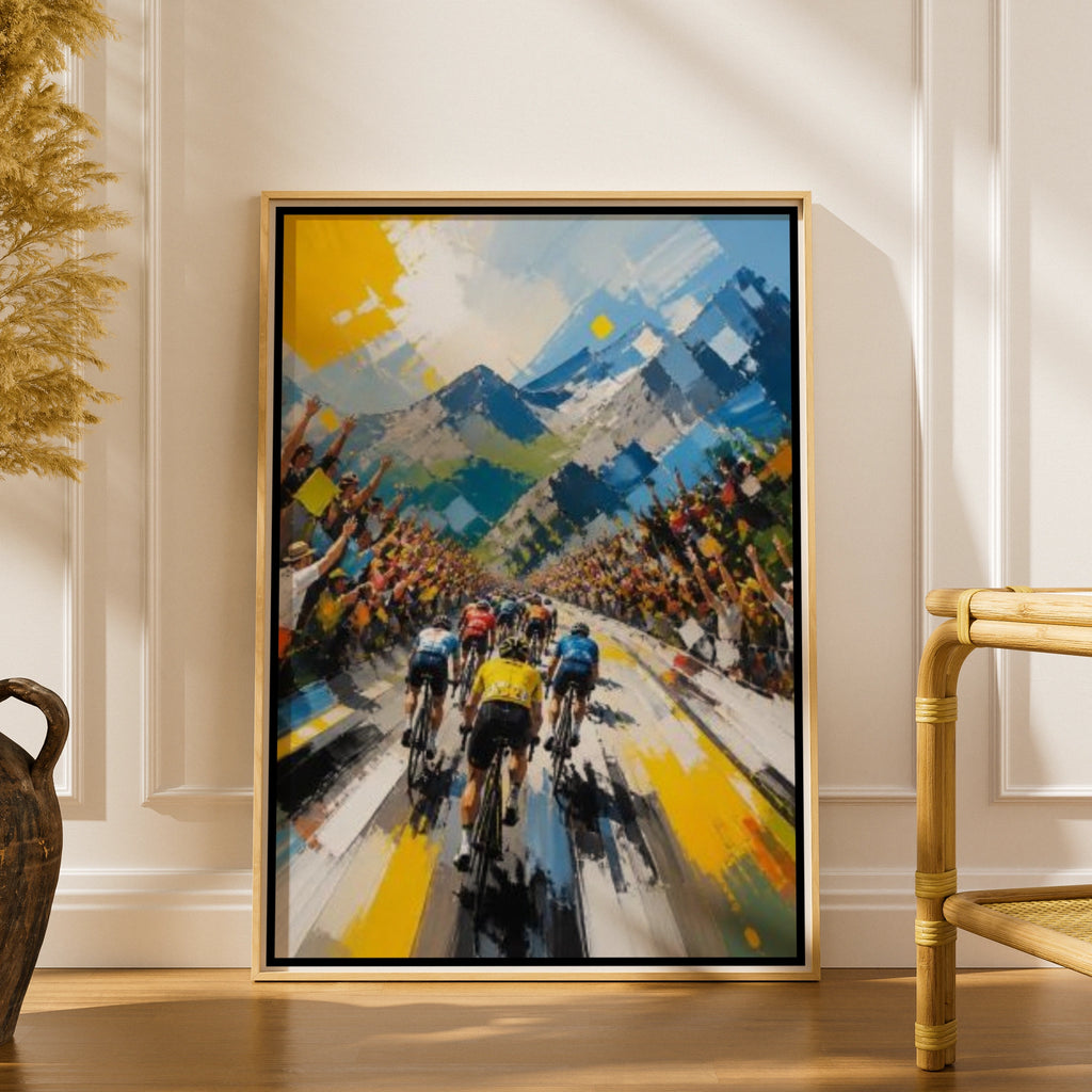 Cycling Poster, France Yellow Jersey Race Crowd Art Print, Bold Abstract Wall Art