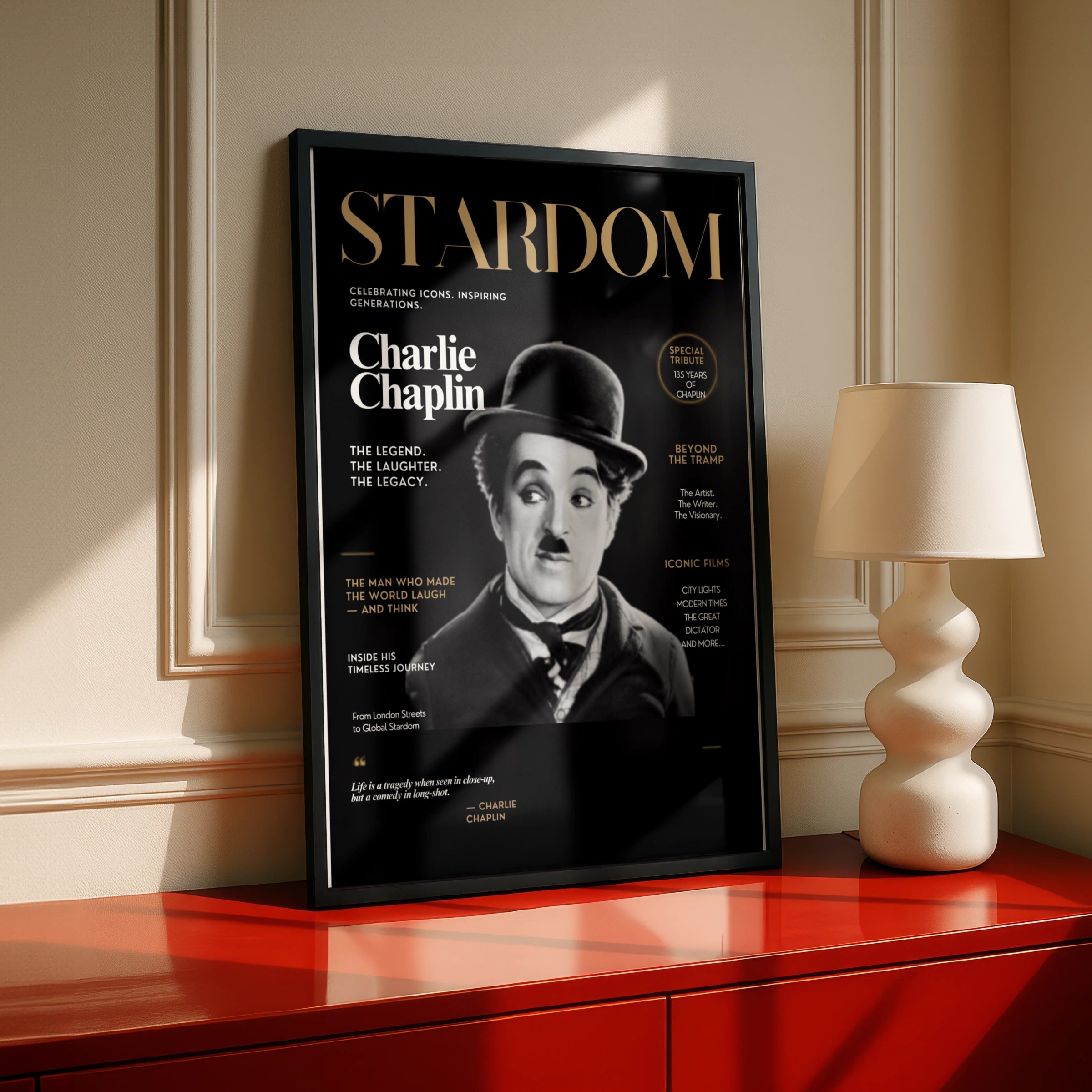 Charlie Chaplin Magazine Cover Poster, Classic Hollywood Wall Art, Film Icon Print