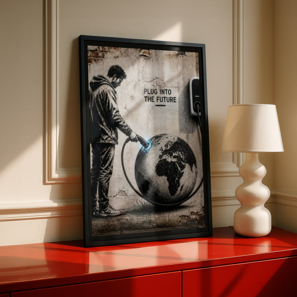 Banksy Style Plug Into The Future Poster, Street Art Print, Climate Wall Art
