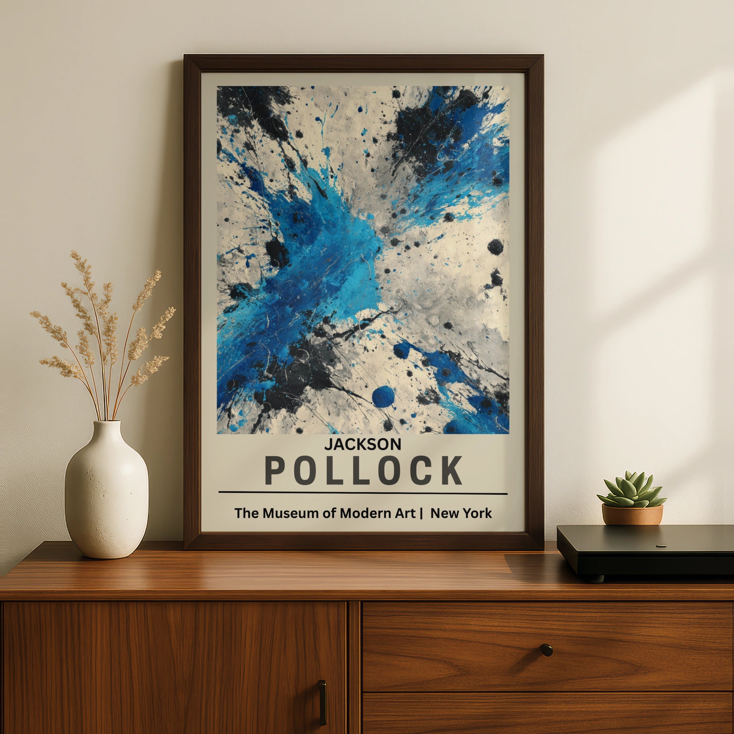Jackson Pollock Abstract Expressionist Wall Art Poster, Blue Black Splatter Print