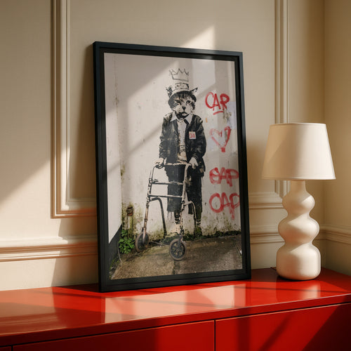 Street Art Cat Walking Frame Poster, Graffiti Wall Art, Urban Stencil Print, Funny Cat Gift