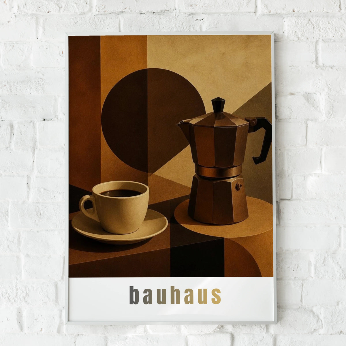 Bauhaus Coffee Poster, Moka Pot Wall Art, Brown Geometric Kitchen Print, Retro Cafe Decor