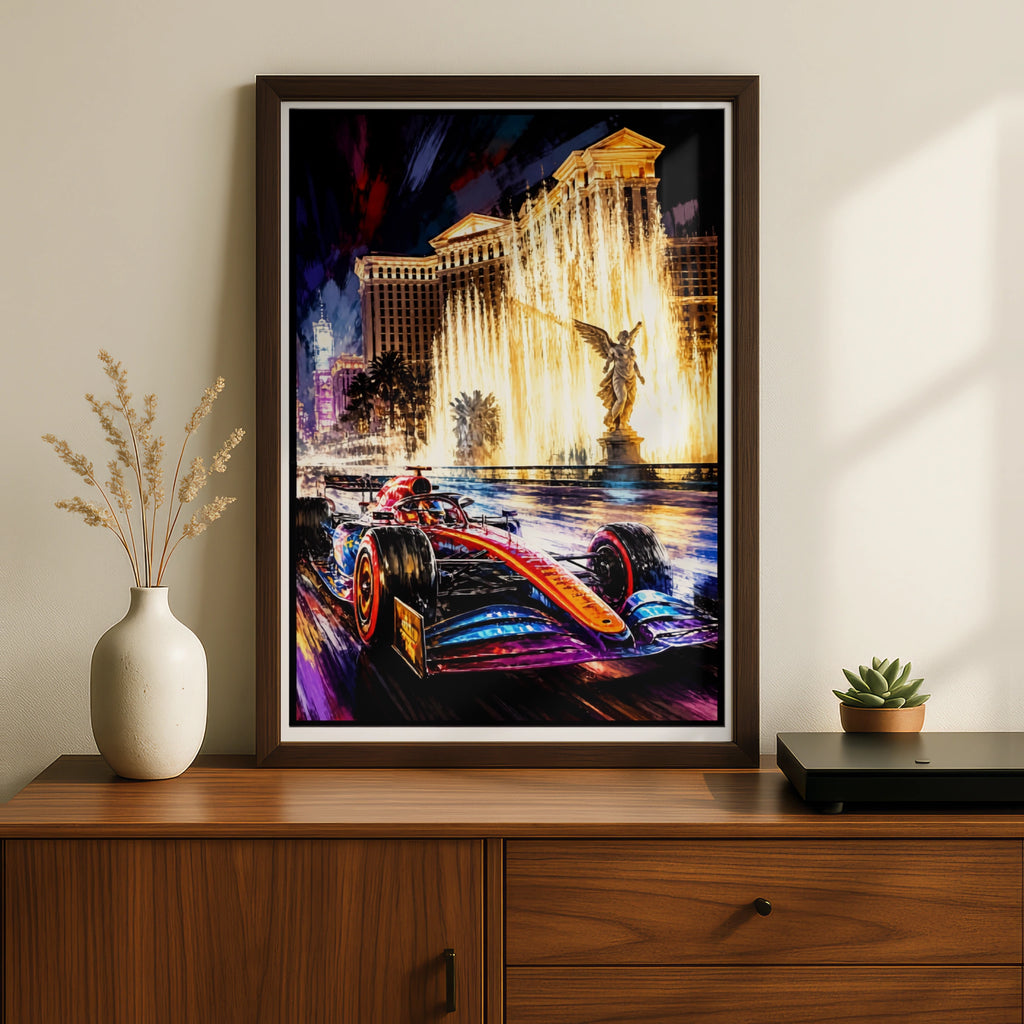 Racing Las Vegas  Poster, Formula One Racing Car Wall Art, Night Strip Print