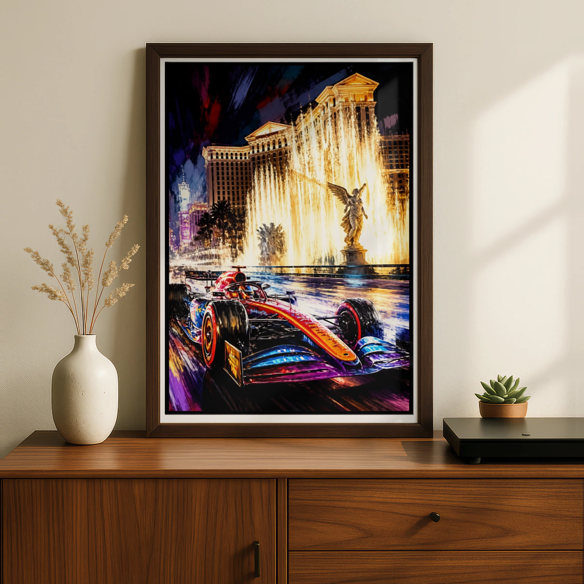 Racing Las Vegas  Poster, Formula One Racing Car Wall Art, Night Strip Print
