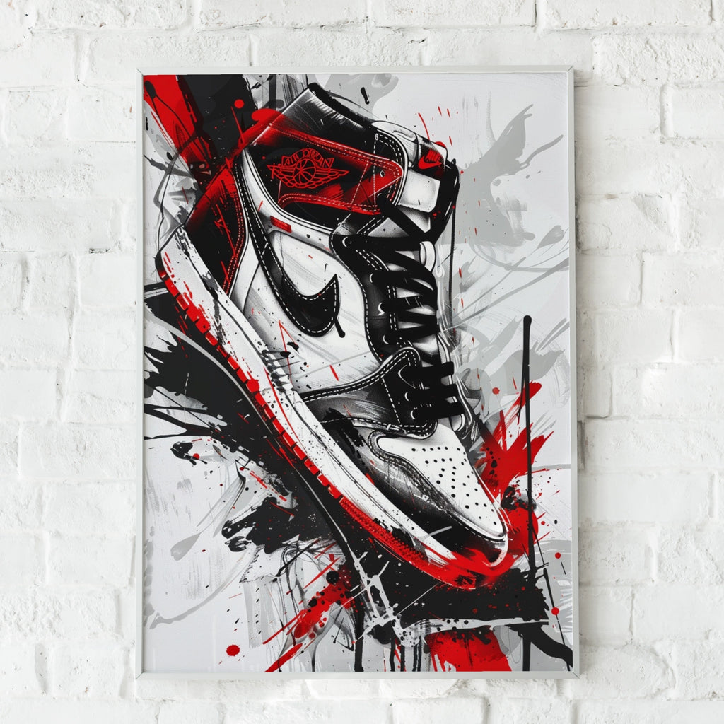Sneaker Graffiti Art Print, Jordan 1 Poster, Red Black White Wall Art, Hype