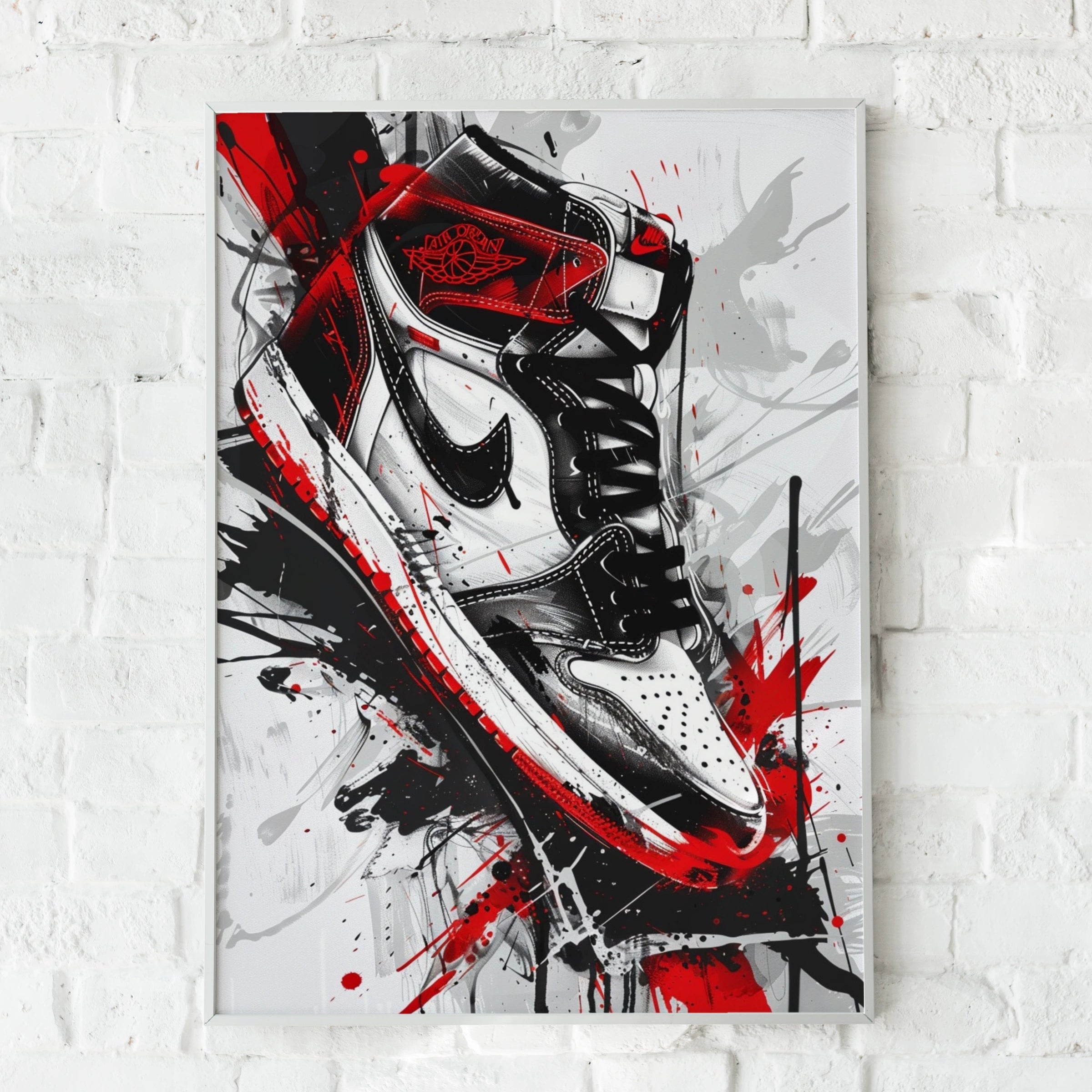 Sneaker Graffiti Art Print, Jordan 1 Poster, Red Black White Wall Art, Hype