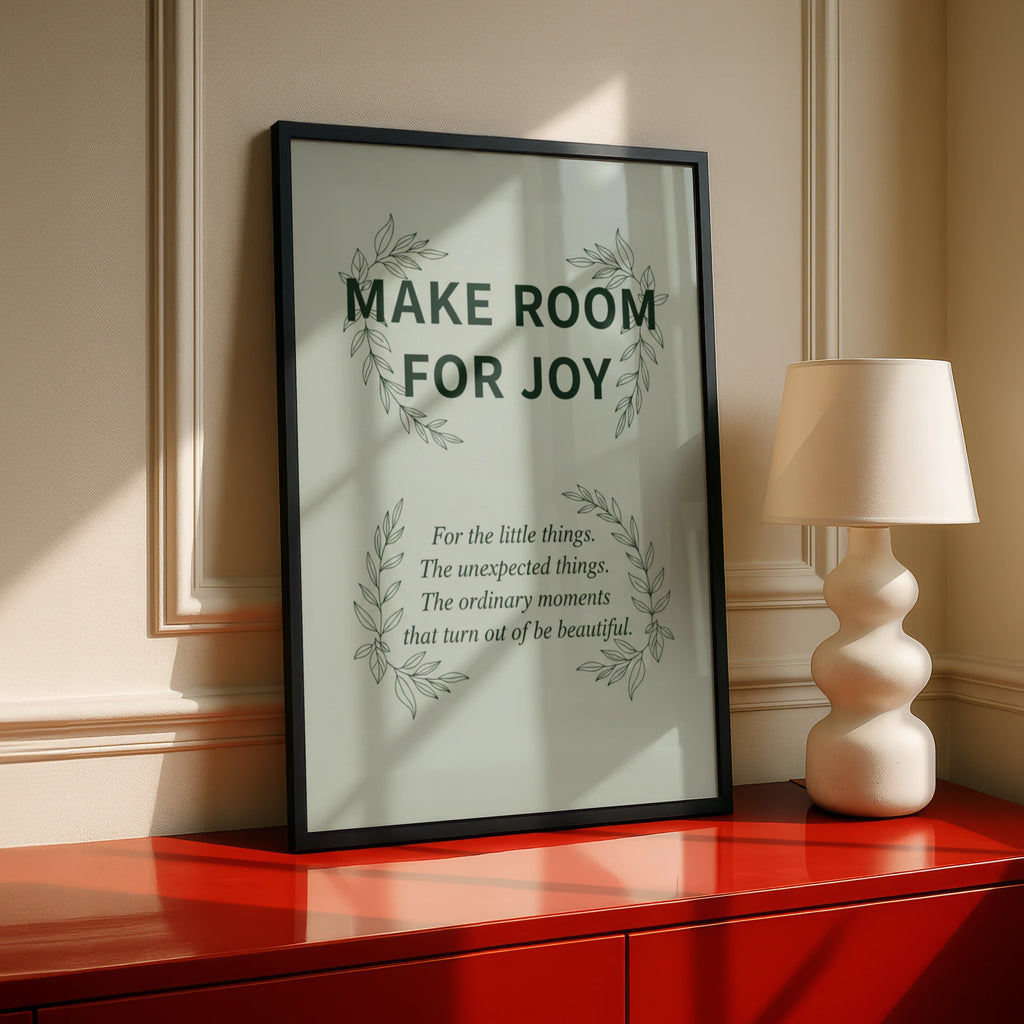 Make Room For Joy Quote Print, Sage Green Botanical Wall Art, Mindfulness Poster