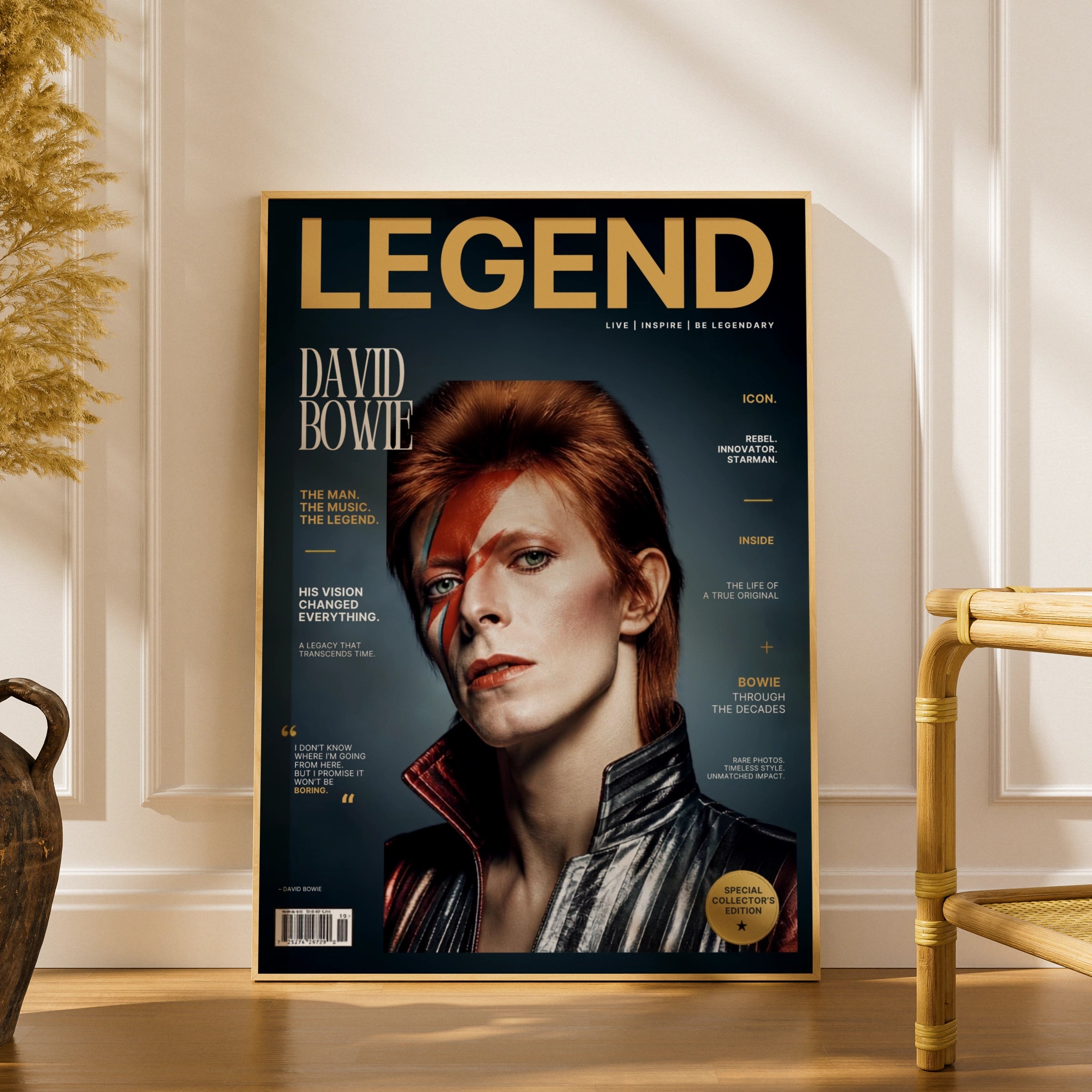 David Bowie Legend Magazine Cover Poster, Ziggy Stardust Wall Art, Music Icon Print