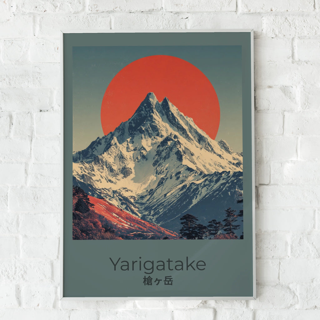 Yarigatake Mountain Poster, Japanese Alps Wall Art, Red Sun Print, Japan Travel