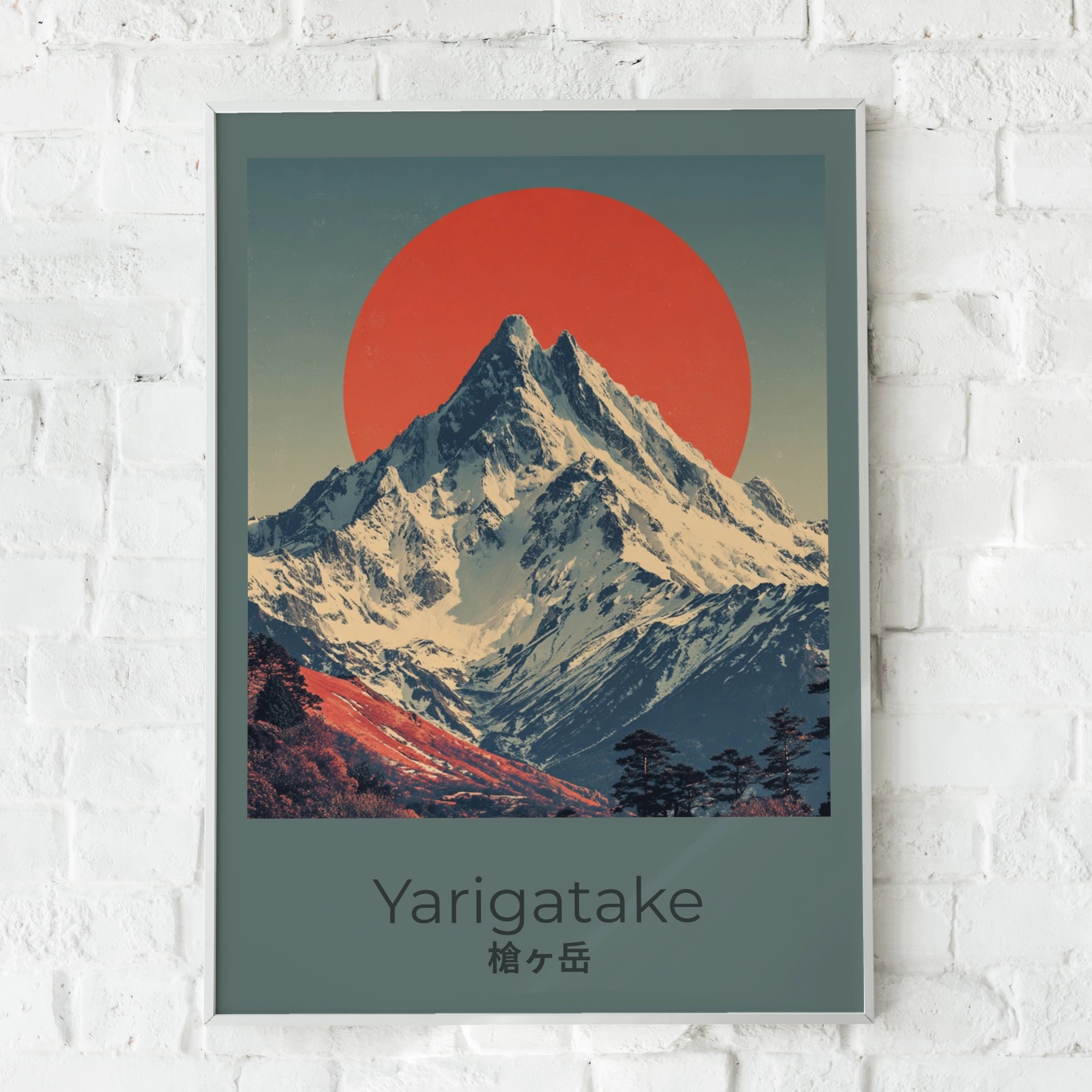 Yarigatake Mountain Poster, Japanese Alps Wall Art, Red Sun Print, Japan Travel