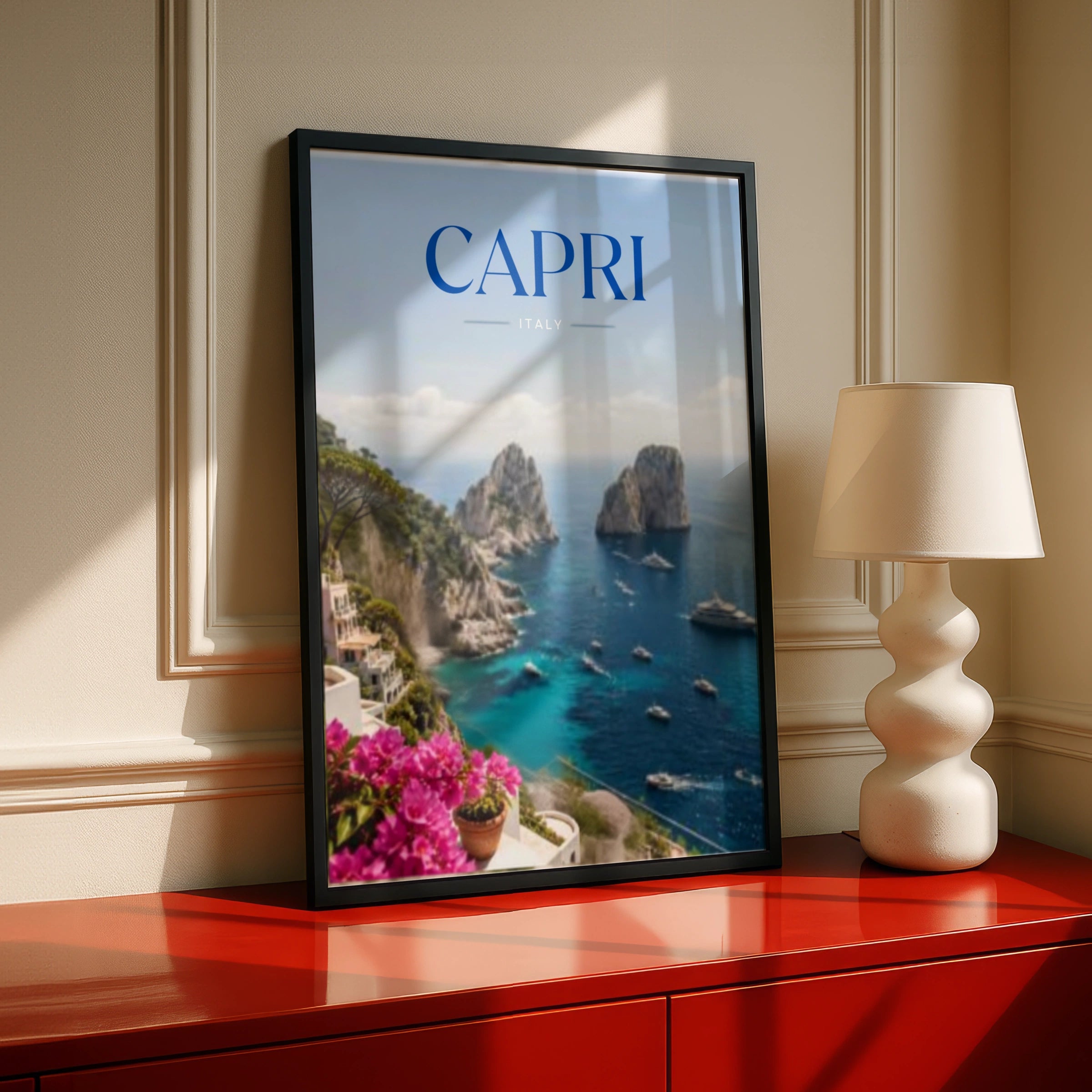 Travel Print | Capri Italy  Poster, Faraglioni Rocks Wall Art, Amalfi Coast Print, Blue Sea