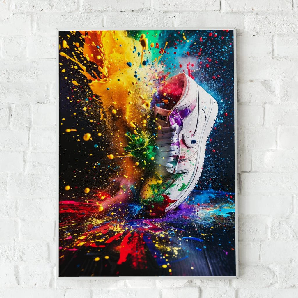 Sneaker Explosion Poster, Colourful Paint Splash Wall Art, Trainer Print, Streetwear Decor