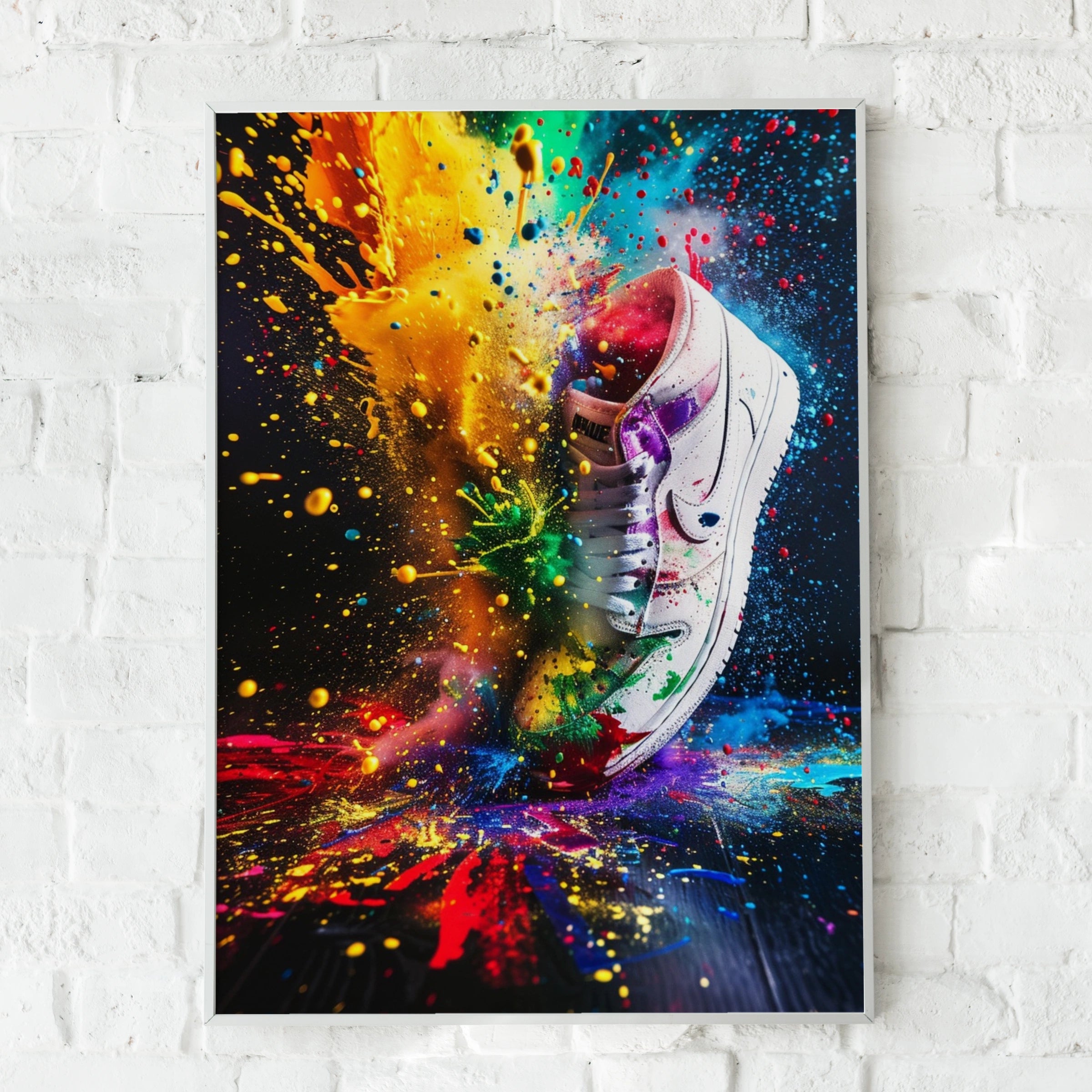 Sneaker Explosion Poster, Colourful Paint Splash Wall Art, Trainer Print, Streetwear Decor