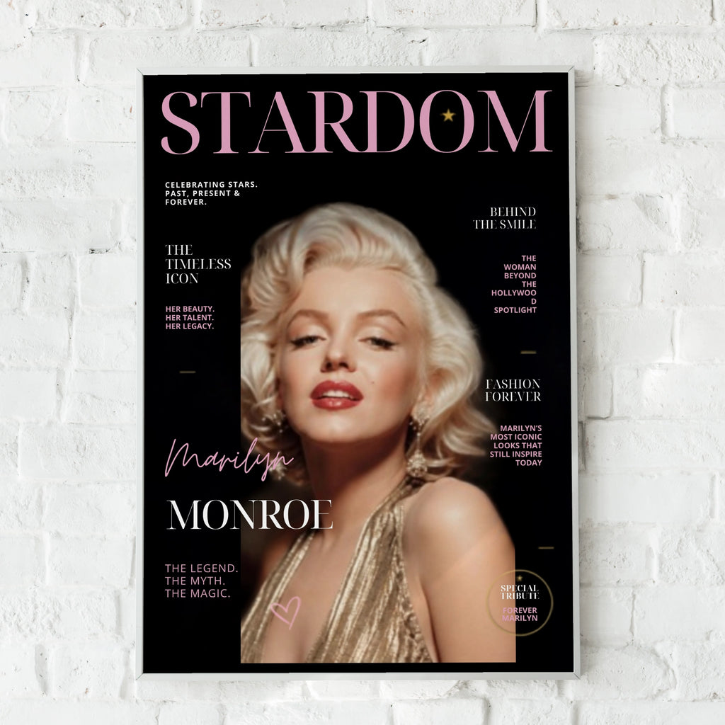 Marilyn Monroe Magazine Cover Poster, Hollywood Icon Wall Art, Black Pink Print