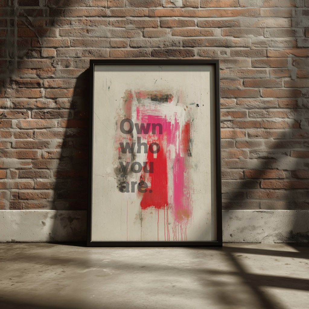 Own Who You Are Quote Print, Abstract Motivational Wall Art, Bold Typography Poster