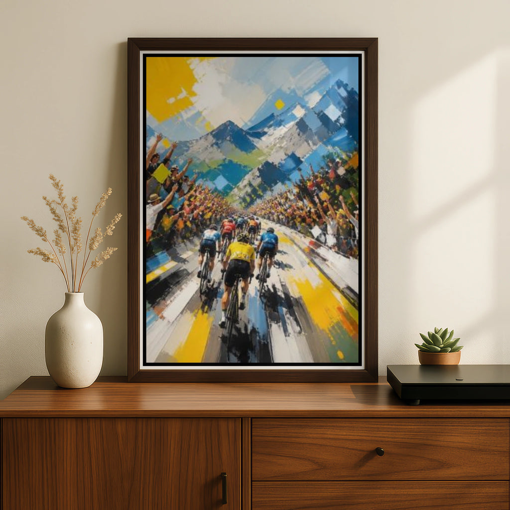 Cycling Poster, France Yellow Jersey Race Crowd Art Print, Bold Abstract Wall Art