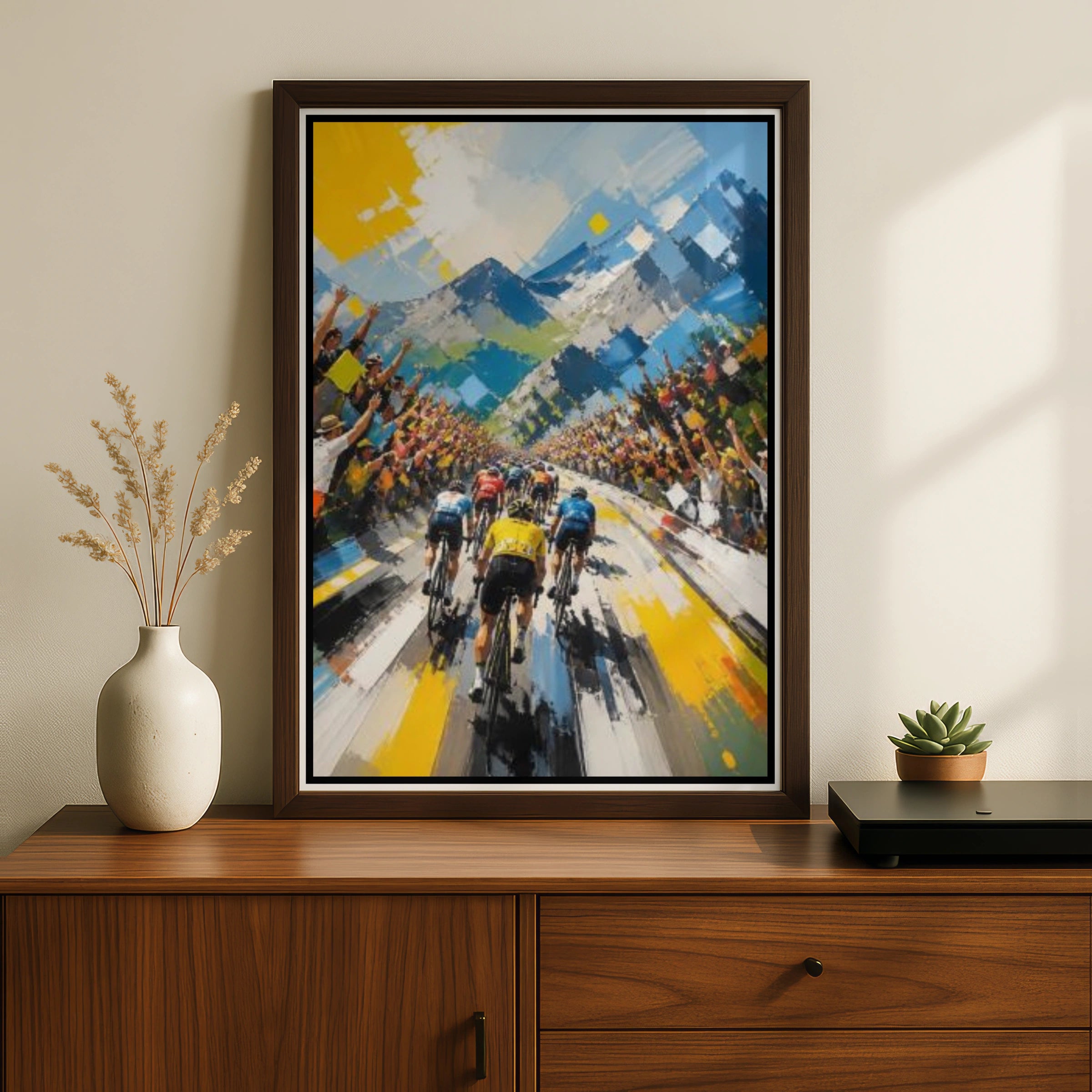 Cycling Poster, France Yellow Jersey Race Crowd Art Print, Bold Abstract Wall Art